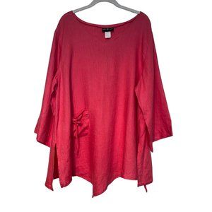 CONNIES MOONLIGHT 100% Linen Asymmetrical Art to Wear Flutter Sleeve Top Size L